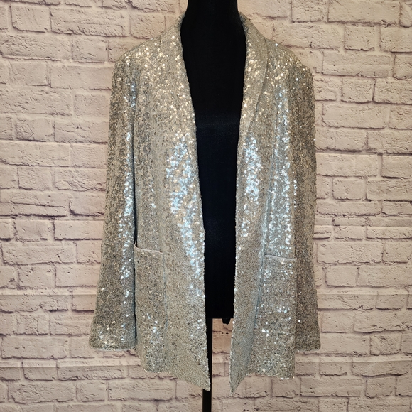 Chelsea28 Jackets & Blazers - Chelsea28 Silver Sequin Open-Front Jacket, Size Medium